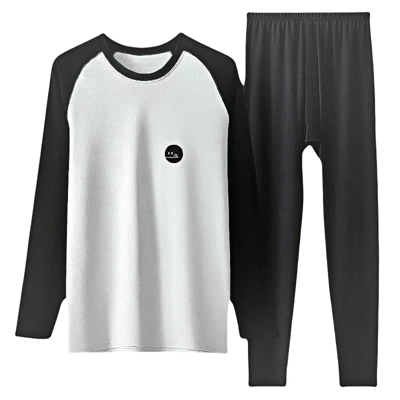 兰缪 插肩圆领套头舒适亲肤柔软长袖上衣抑菌透气打底可外穿长裤保暖套装 男款