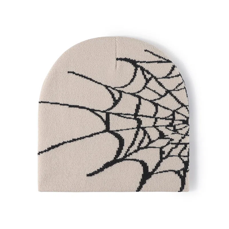 啄木鸟 蜘蛛网黑白提花针织帽户外保暖双层套头欧美冷帽 腈纶 绒线帽 男女同款情侣款