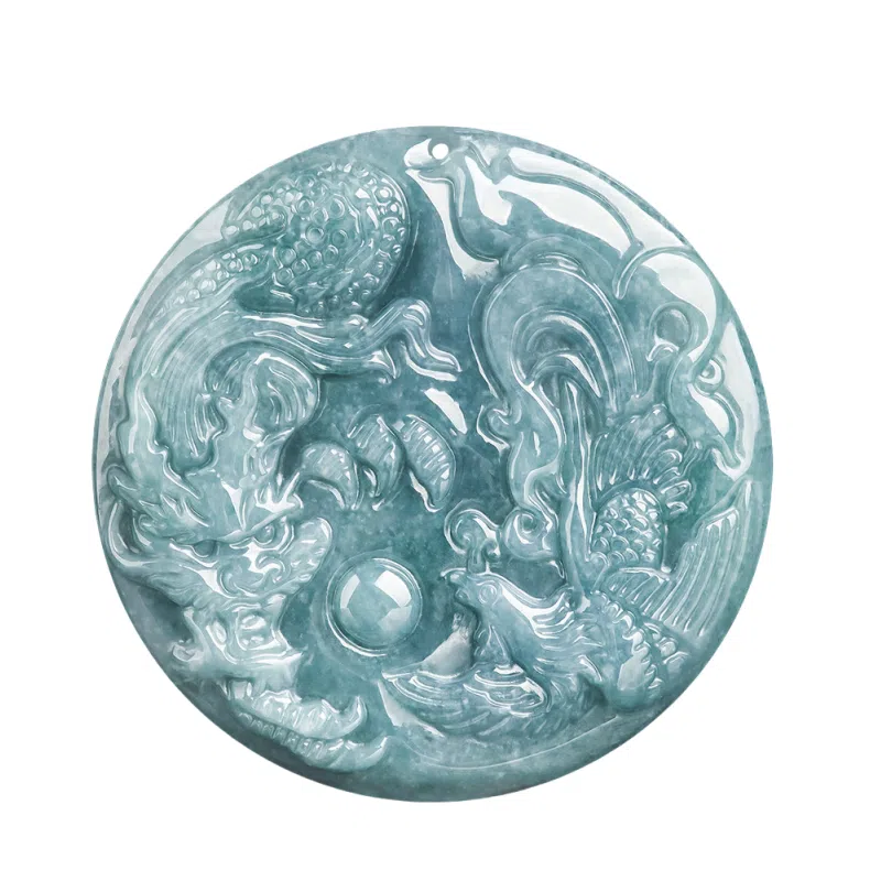 幸囍礼 蓝水龙凤呈祥 新中式复古国潮高级感轻奢 独特小众招财纳福好运 糯种 翡翠项链 男女同款情侣款