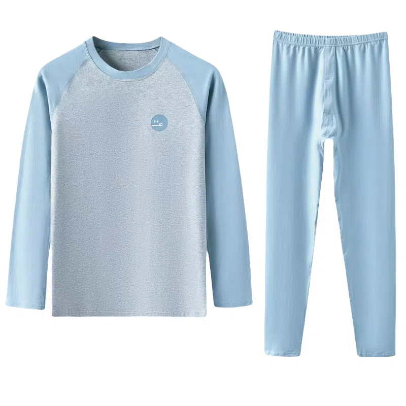 兰缪 插肩圆领套头舒适亲肤柔软长袖上衣抑菌透气打底可外穿长裤保暖套装 男款