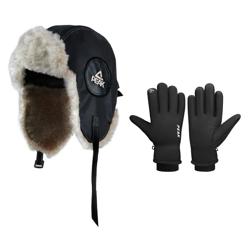 匹克 冬季加绒加厚防风保暖护耳防冻防寒骑行机车套装 聚酯纤维 雷锋帽 男女同款情侣款 黑色/灰色/棕色