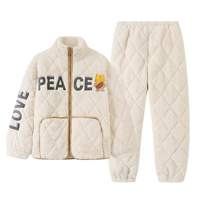 莫代尔 保暖亲肤舒适柔软储温蓄热韩版卡通时尚简约家居服可外穿睡衣套装 男女同款