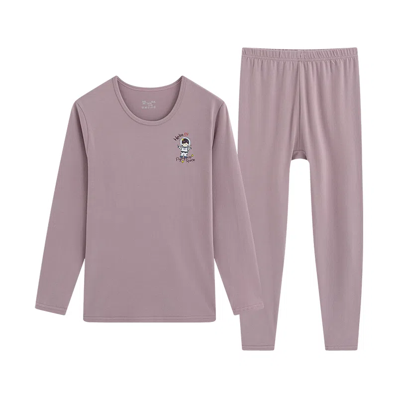 贴身领域 纯棉女士圆领套头长袖上衣松紧腰修身长裤薄款秋衣秋裤内衣打底棉毛衫少女保暖套装 女款