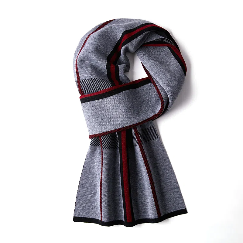 啄木鸟 百搭条纹格子保暖 绒线围巾 男款