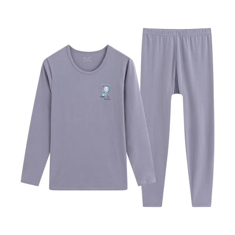 贴身领域 纯棉女士圆领套头长袖上衣松紧腰修身长裤薄款秋衣秋裤内衣打底棉毛衫少女保暖套装 女款