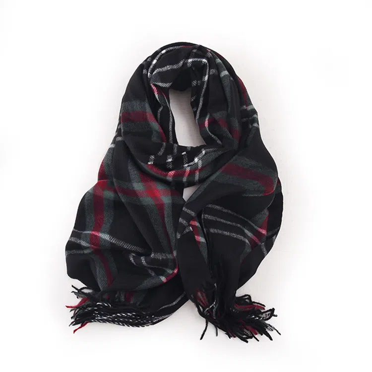 浪莎 条纹格子保暖学院风流苏 礼盒装 绒线围巾 男女同款情侣款