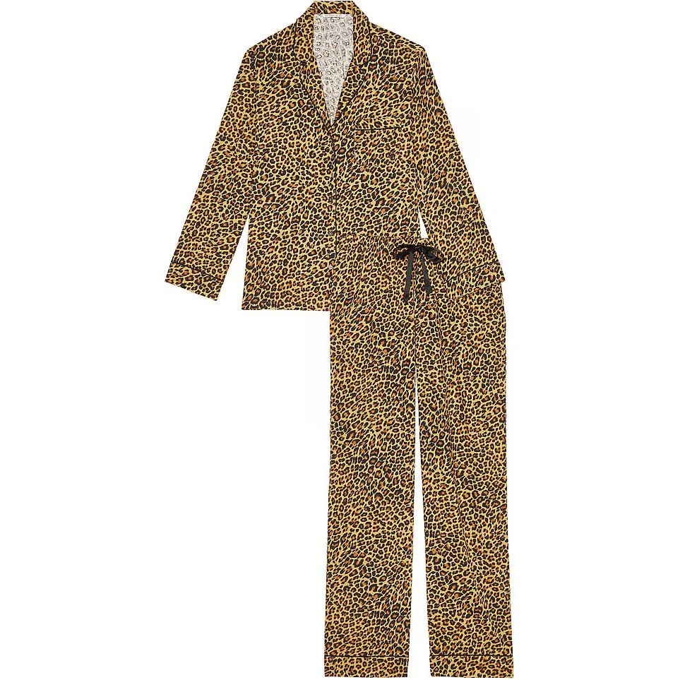 Victoria's Secret Flannel Long Pajama Set Safari Gold Leopard