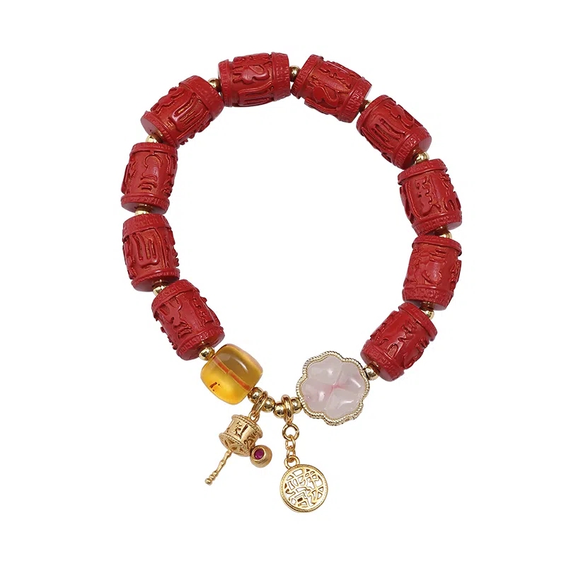 布达拉宫 福气满满六字真言转经筒锦上添花平安喜乐 朱砂 手串 男女同款情侣款