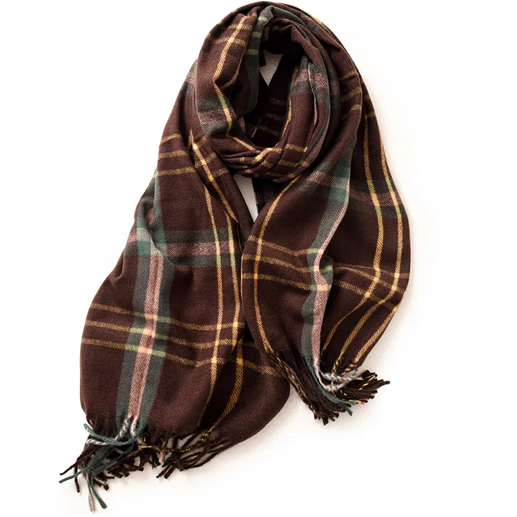 浪莎 条纹格子保暖学院风流苏 礼盒装 绒线围巾 男女同款情侣款