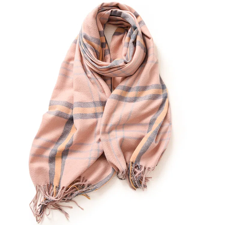 浪莎 条纹格子保暖学院风流苏 礼盒装 绒线围巾 男女同款情侣款