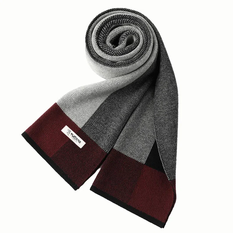 啄木鸟 保暖灰色双面拼接色高档 羊绒 绒线围巾 男款