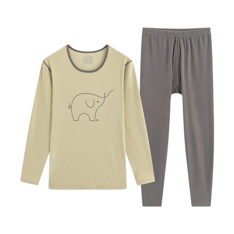 贴身领域 圆领套头长袖上衣松紧腰撞领秋衣秋裤内衣打底棉毛衫少女保暖套装 女款