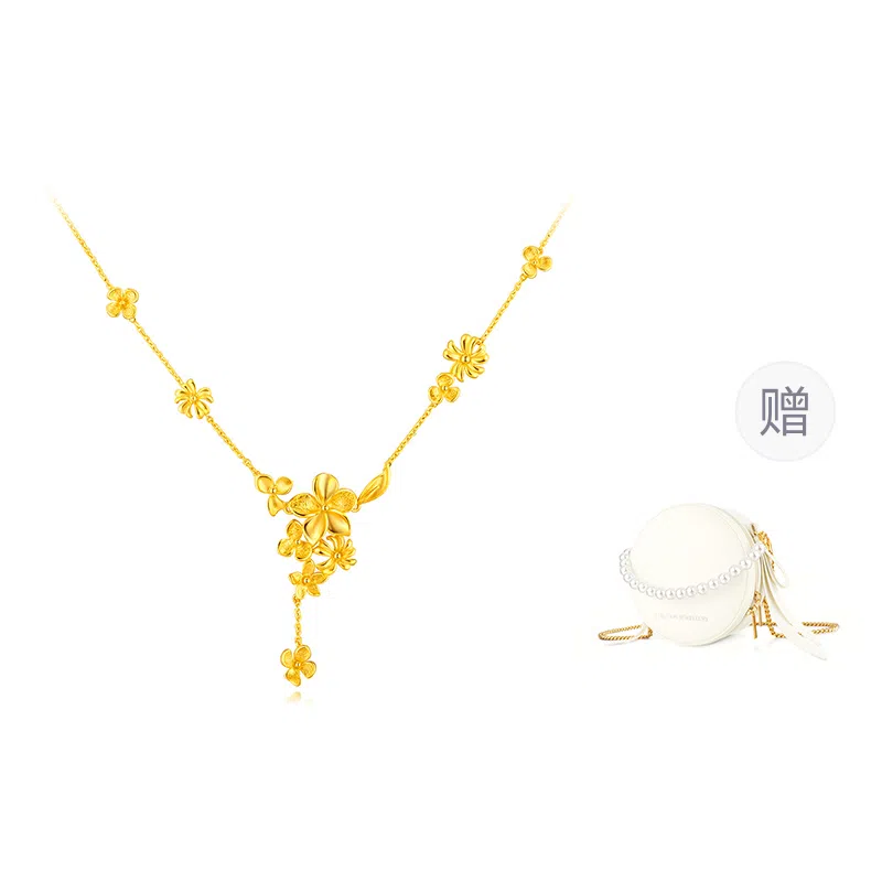 六福珠宝 囍爱系列四季花开 套链婚嫁 足金 按克计价 黄金项链 女款