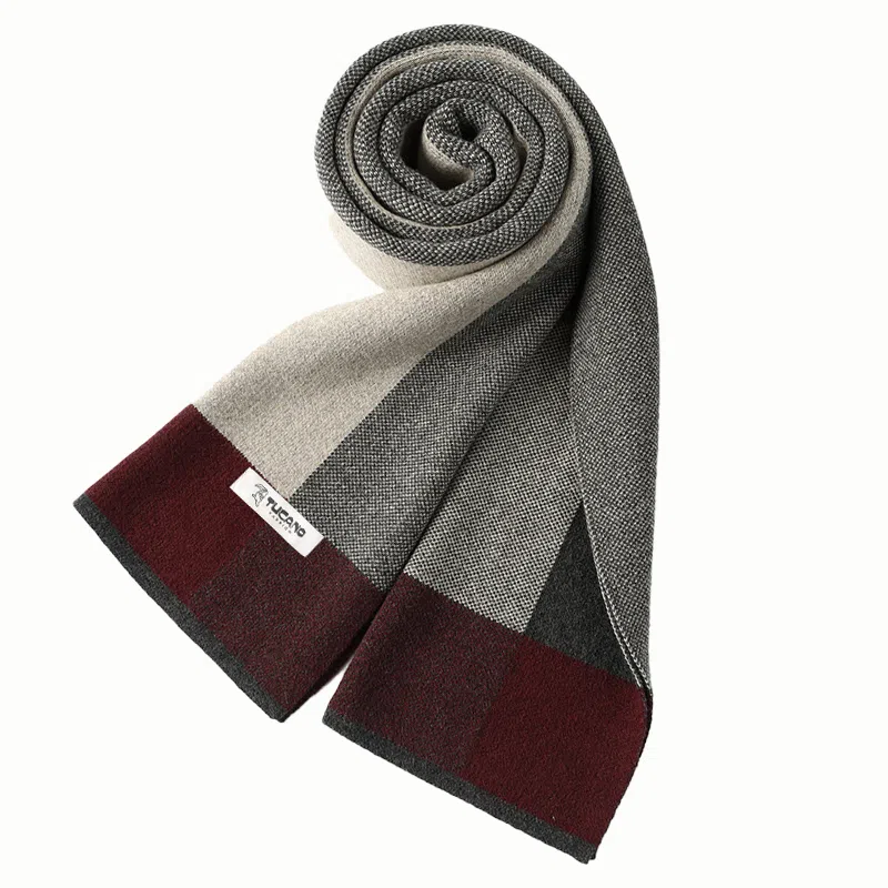 啄木鸟 保暖灰色双面拼接色高档 羊绒 绒线围巾 男款