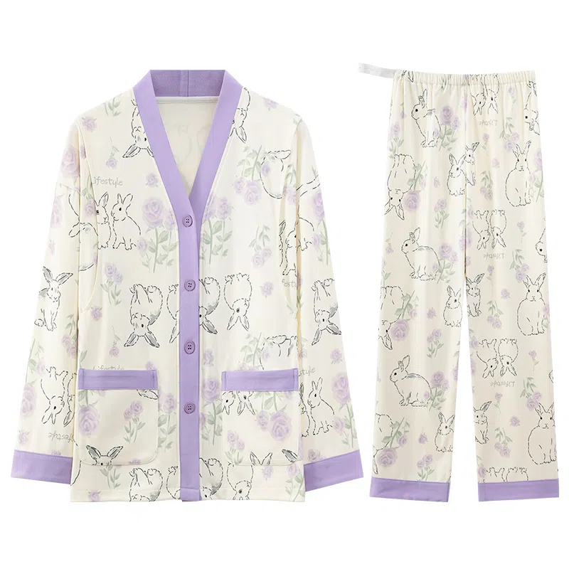 兰缪 长袖长裤怀孕期月子服产后喂奶哺乳家居服睡衣套装 女款 图片色