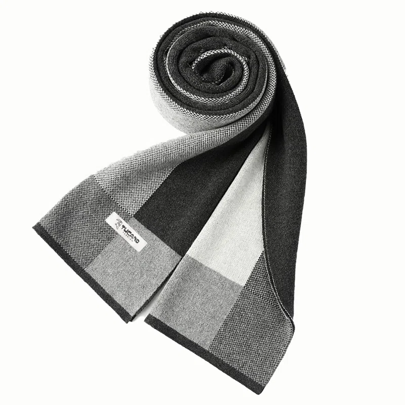 啄木鸟 保暖灰色双面拼接色高档 羊绒 绒线围巾 男款