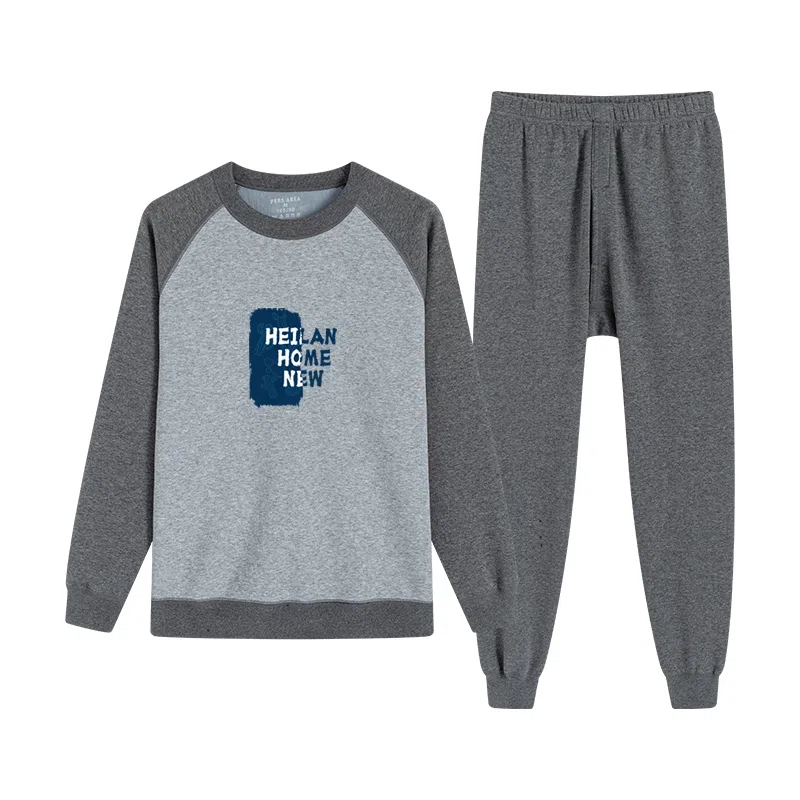 贴身领域 青少年内衣男士加厚加绒拼接插肩袖秋衣秋裤打底全棉毛衫保暖套装 男款