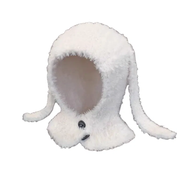 北极绒 可爱兔子耳朵巴拉克拉法帽秋冬季新款加厚防寒保暖毛绒 聚酯纤维 帽子 男女同款情侣款