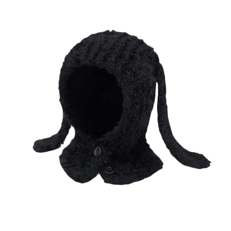 北极绒 可爱兔子耳朵巴拉克拉法帽秋冬季新款加厚防寒保暖毛绒 聚酯纤维 帽子 男女同款情侣款