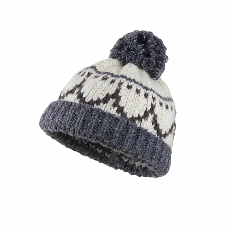 北极绒 日系复古费尔岛毛线针织秋冬季可爱毛球毛线保暖护耳冷帽 聚酯纤维 绒线帽 男女同款情侣款