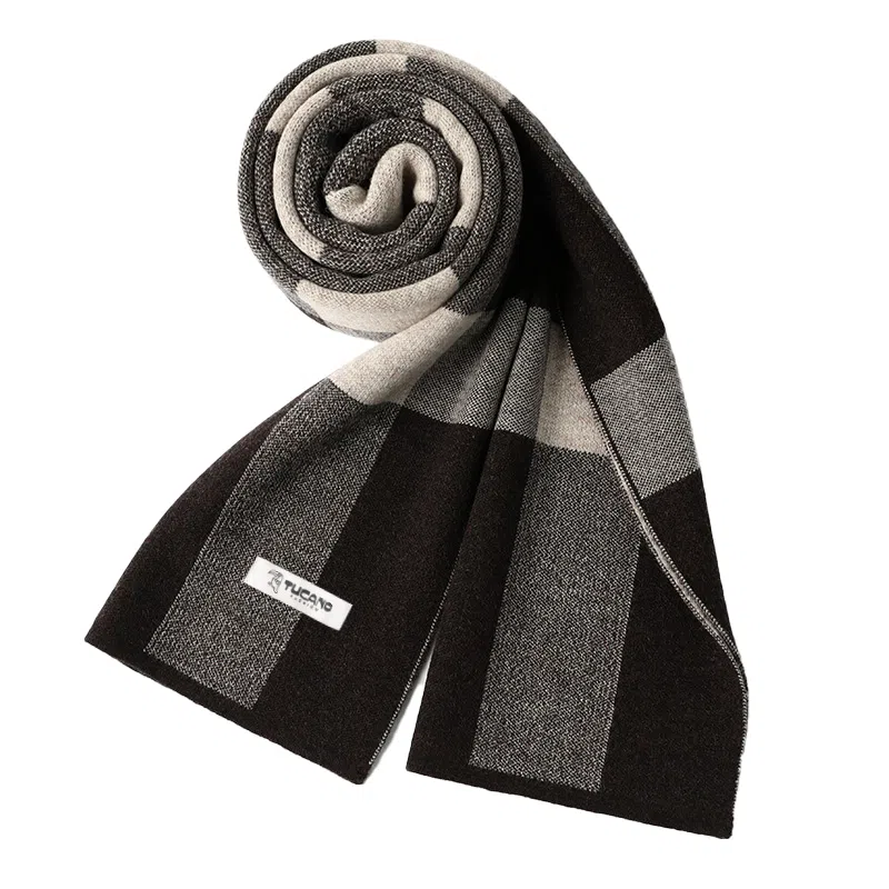 啄木鸟 双面拼色 加厚围脖长辈  羊毛 围巾 男女同款情侣款