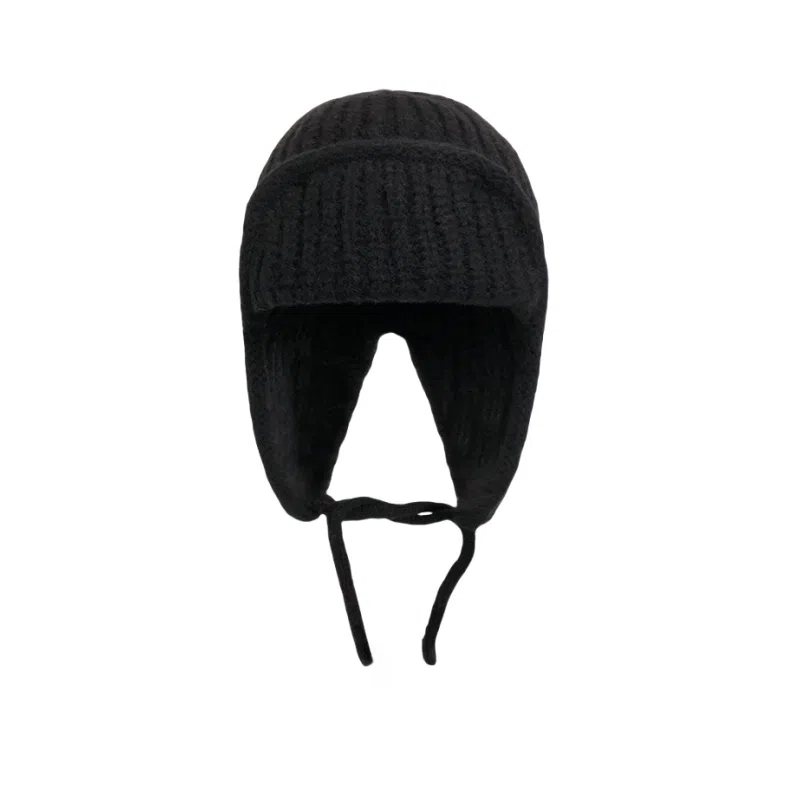 北极绒 日系纯色保暖护耳针织帽秋冬绑带毛线韩版百搭加厚长带子 聚酯纤维 绒线帽 男女同款情侣款