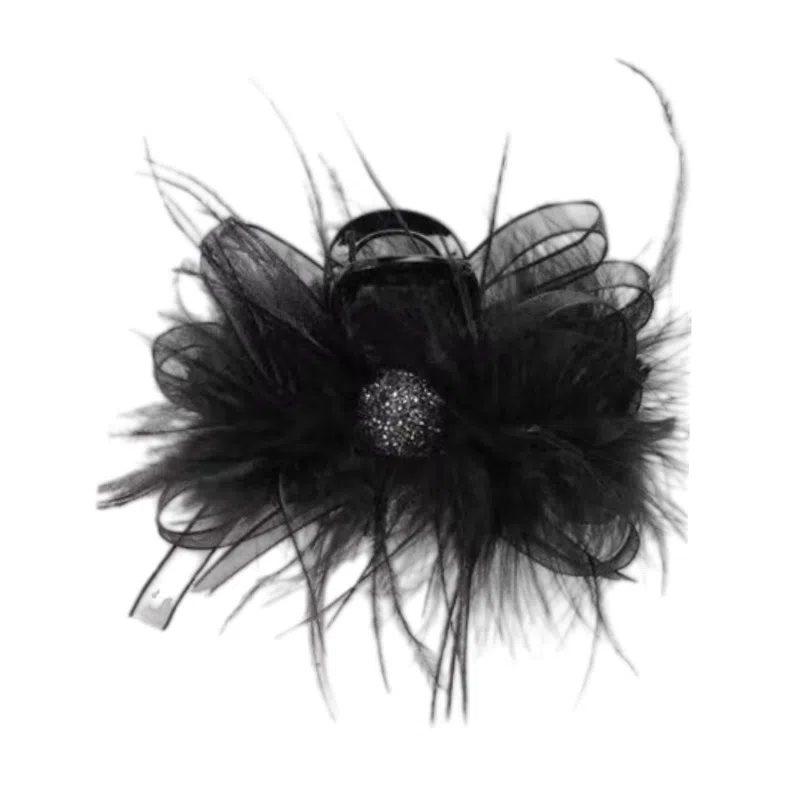 丹琴 纯欲风羽毛高级感鲨鱼夹气质后脑勺 亚克力 发夹 女款