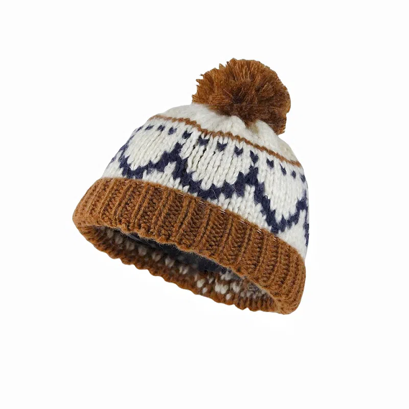 北极绒 日系复古费尔岛毛线针织秋冬季可爱毛球毛线保暖护耳冷帽 聚酯纤维 绒线帽 男女同款情侣款