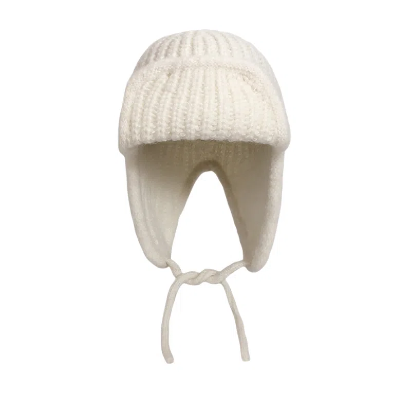 北极绒 日系纯色保暖护耳针织帽秋冬绑带毛线韩版百搭加厚长带子 聚酯纤维 绒线帽 男女同款情侣款