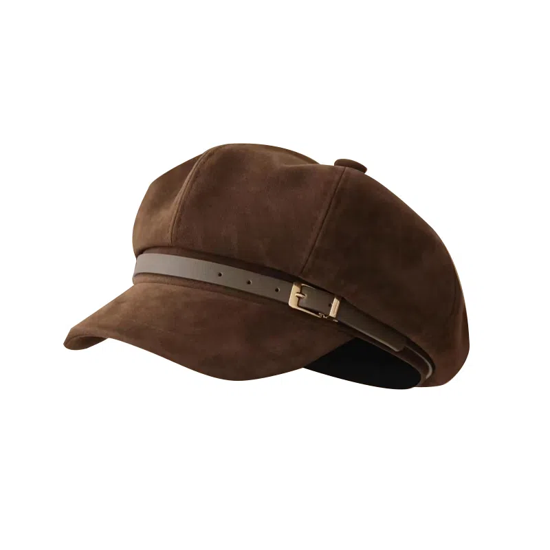 朵澜 气质咖色  秋冬新款复古显脸小八角帽英伦风保暖画家 聚酯纤维 帽子 女款