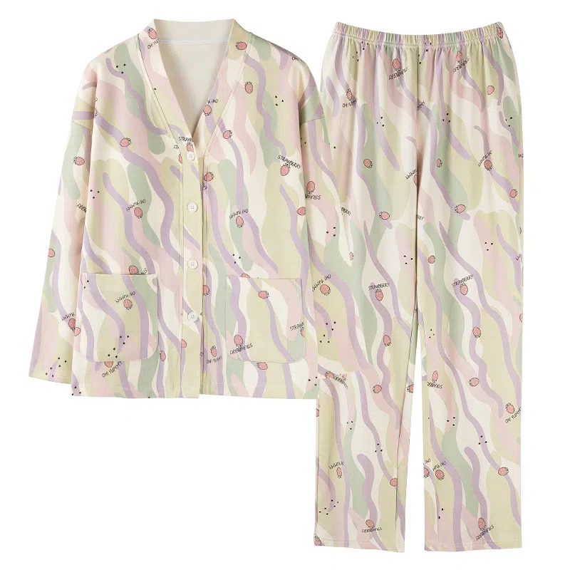 莫代尔 小清新透气亲肤开衫长袖长裤居家服可外穿睡衣套装 女款 杏色