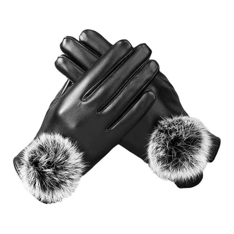 啄木鸟 加绒加厚触屏保暖骑行开车防风防寒简约时尚 合成革 手套 女款