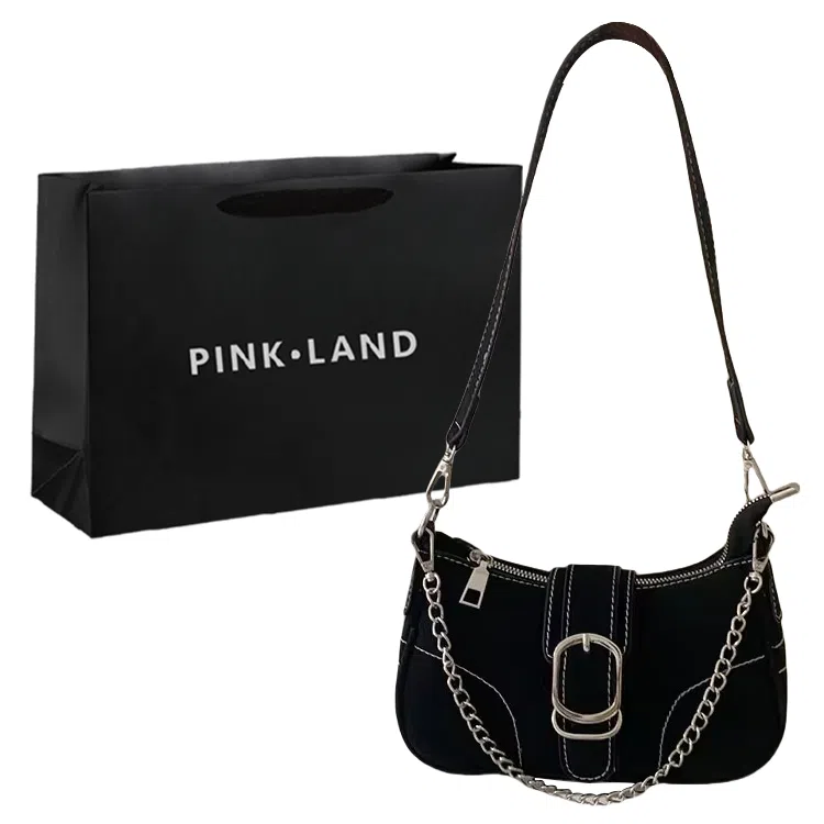 PINK LAND Retro PU Shoulder Bag Black