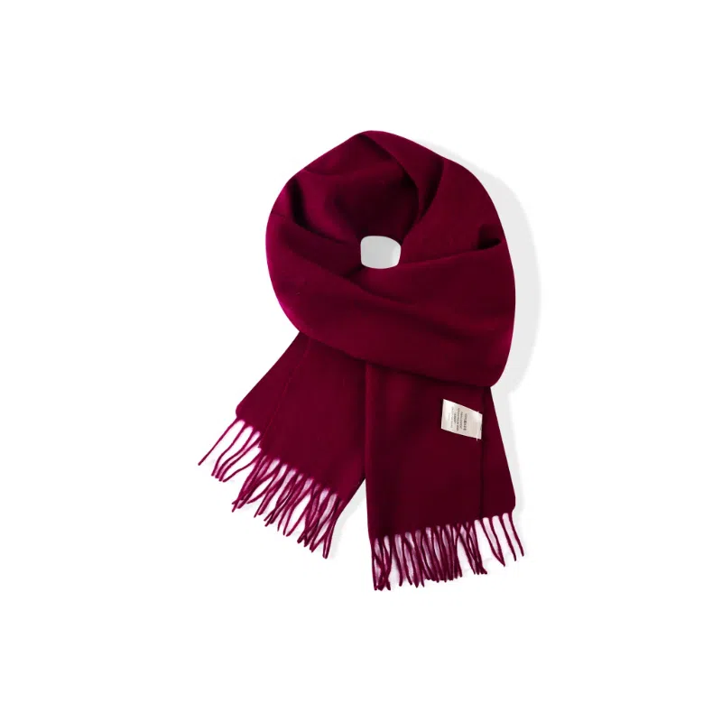 梦特娇 白色秋冬简约百搭流苏点缀保暖 羊毛 绒线围巾 男女同款情侣款