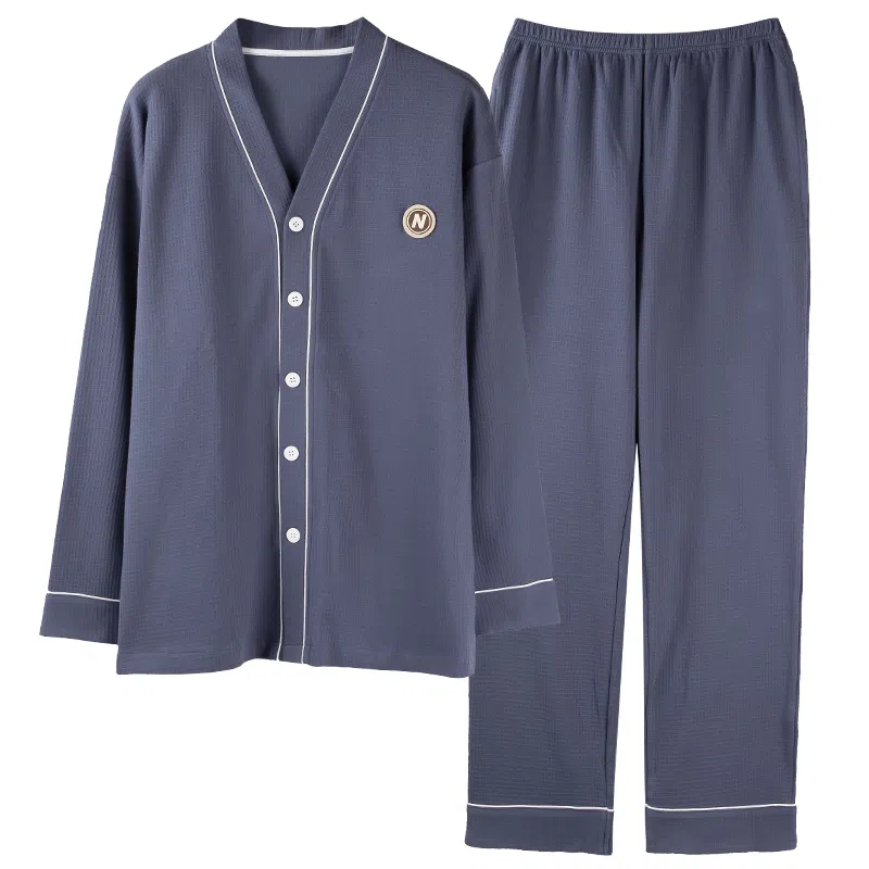 莫代尔 小清新显瘦开衫长袖长裤简约亲肤舒适柔软家居服可外穿睡衣套装 男女同款