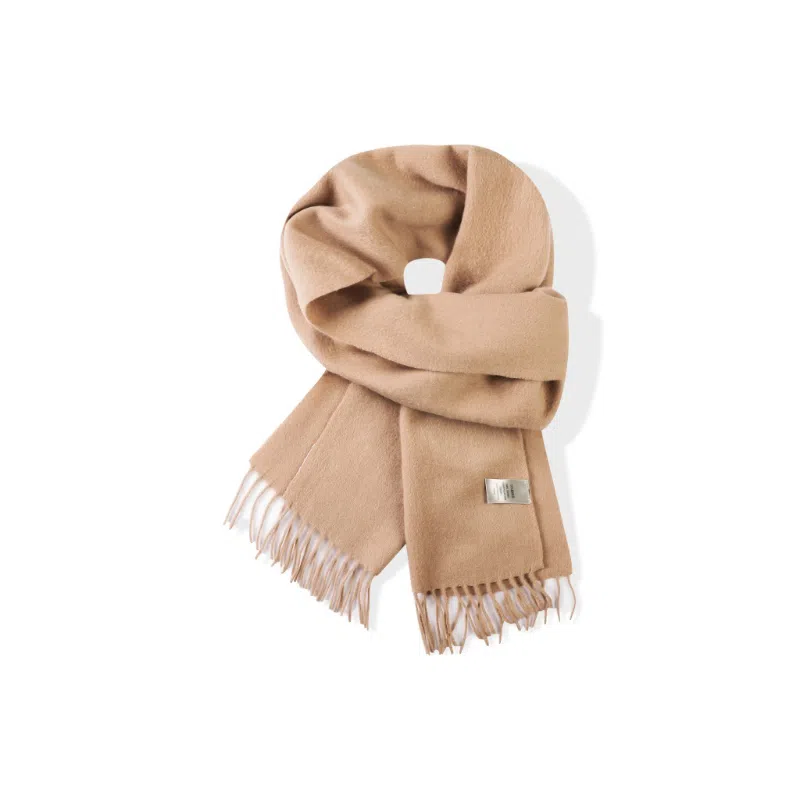 梦特娇 白色秋冬简约百搭流苏点缀保暖 羊毛 绒线围巾 男女同款情侣款