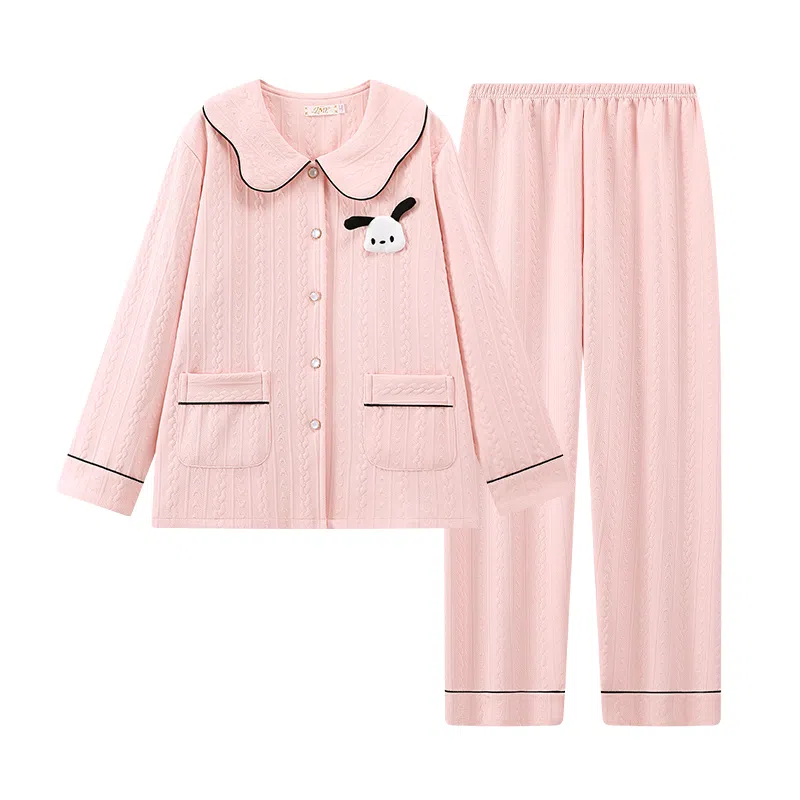 莫代尔 开衫韩版卡通甜美素色时尚保暖亲肤睡衣套装 女款