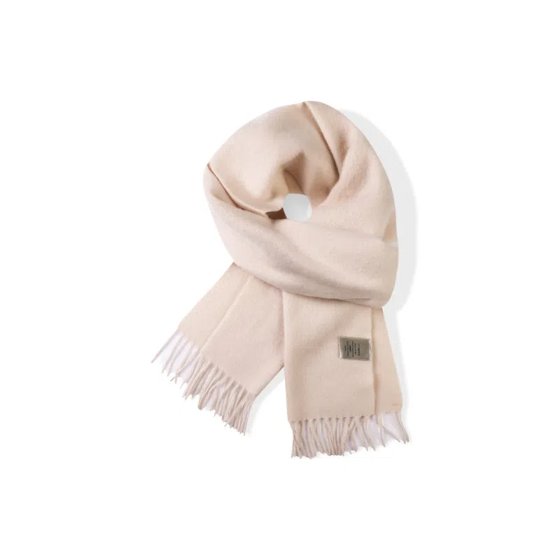 梦特娇 白色秋冬简约百搭流苏点缀保暖 羊毛 绒线围巾 男女同款情侣款