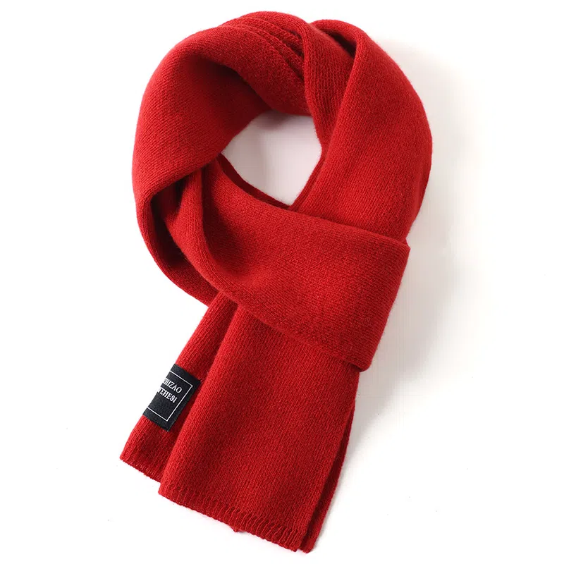 啄木鸟 韩系高级感蓝红色加厚围脖 绒线围巾 女款