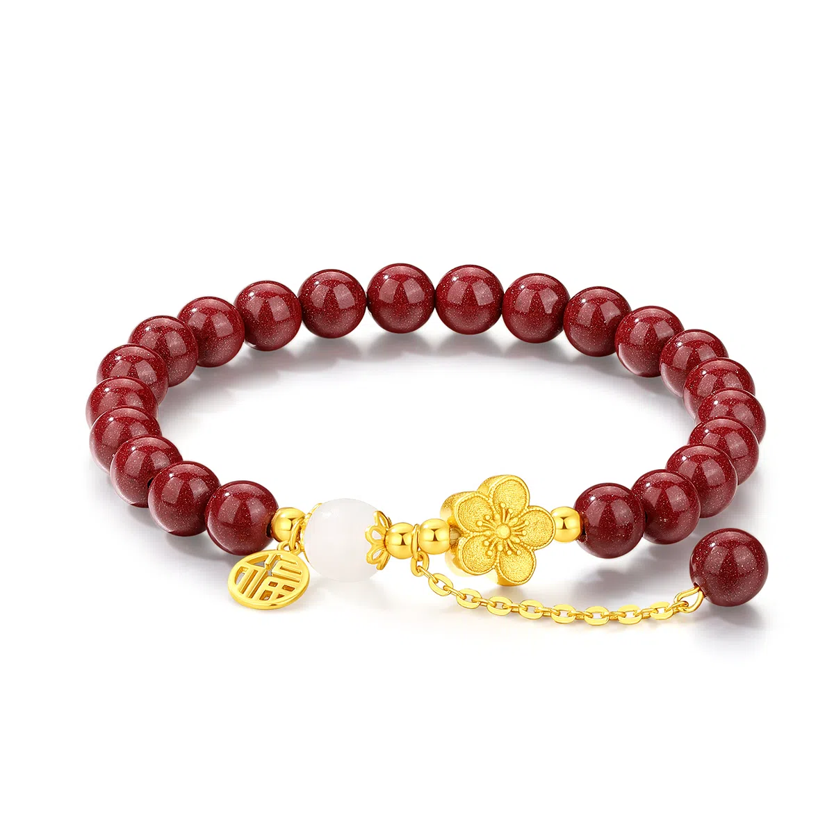 七可 桃花 福气满满 新中式国风福气满满朱事顺利 福牌#好运 再造辰砂朱砂 手串 女款