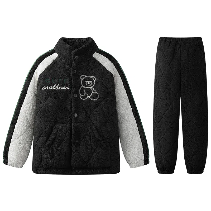 兰缪 三层夹棉家居服舒适透气保暖睡衣套装 男款 图片色