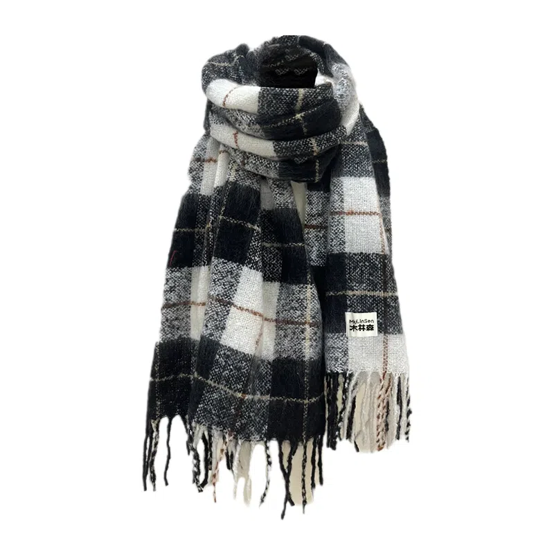 木林森 撞色条纹格子仿羊绒高级感围巾经典复古保暖加厚彩色流苏围脖  围巾 男女同款情侣款