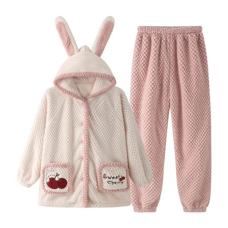 欧诗帛 加厚连帽卡通透气睡衣套装 女款 图片色