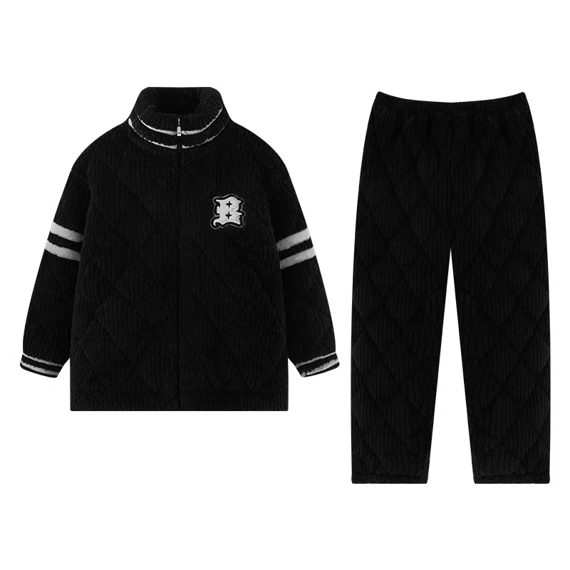 欧诗帛 加厚舒适透气简约睡衣套装 男款 黑色