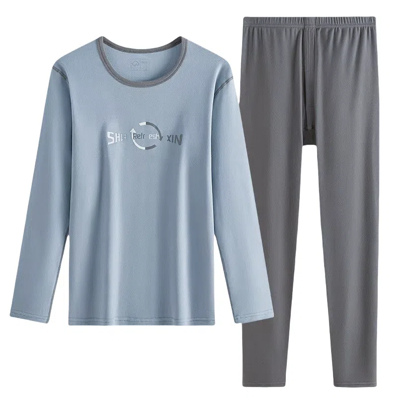 兰缪 可芯绒秋衣秋裤青少年圆领套头舒适贴身无感亲肤柔软抑菌透气打底可外穿保暖套装 男款