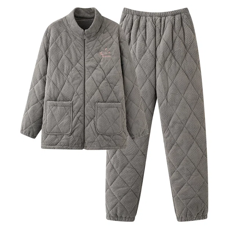 莫代尔 时尚长袖长裤保暖储温细腻蓄热加厚不臃肿家居服可外穿睡衣套装 男款 灰色