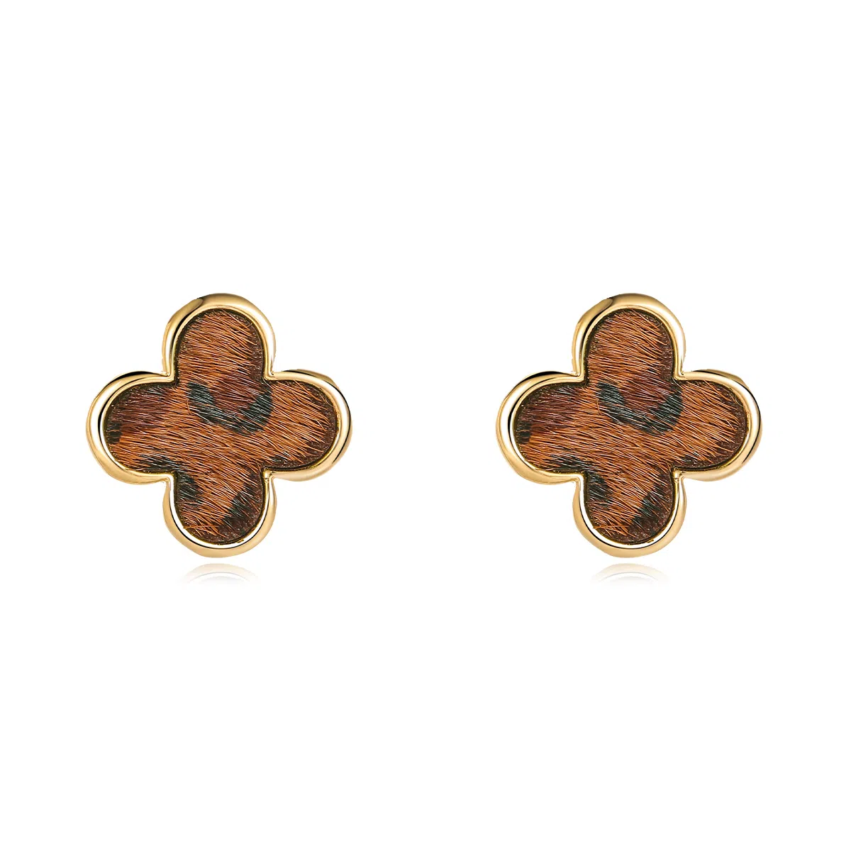 韵系 高级感豹纹四叶草 铜镀金 耳环 女款