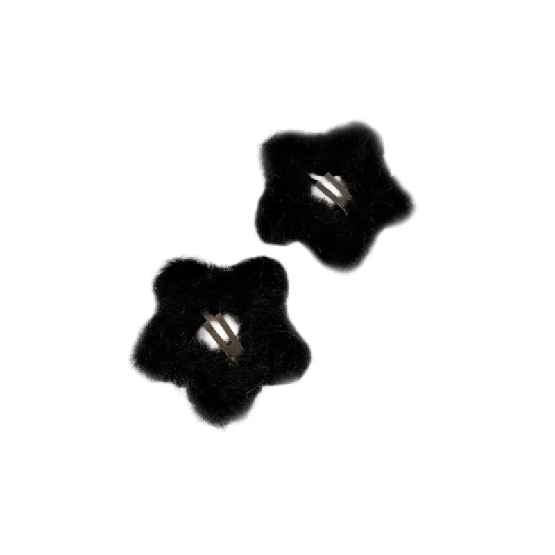 水中玉 五角星毛绒可爱发卡秋冬夹子前额侧边碎发刘海夹头饰 合金 发夹 女款