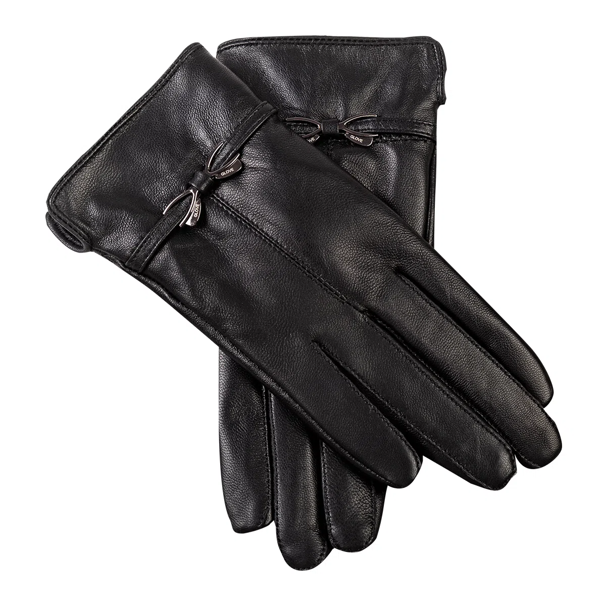 上海故事 真皮加绒加厚保暖外出骑行防风防寒防泼水可触屏 羊皮革 绒线手套 女款 黑色