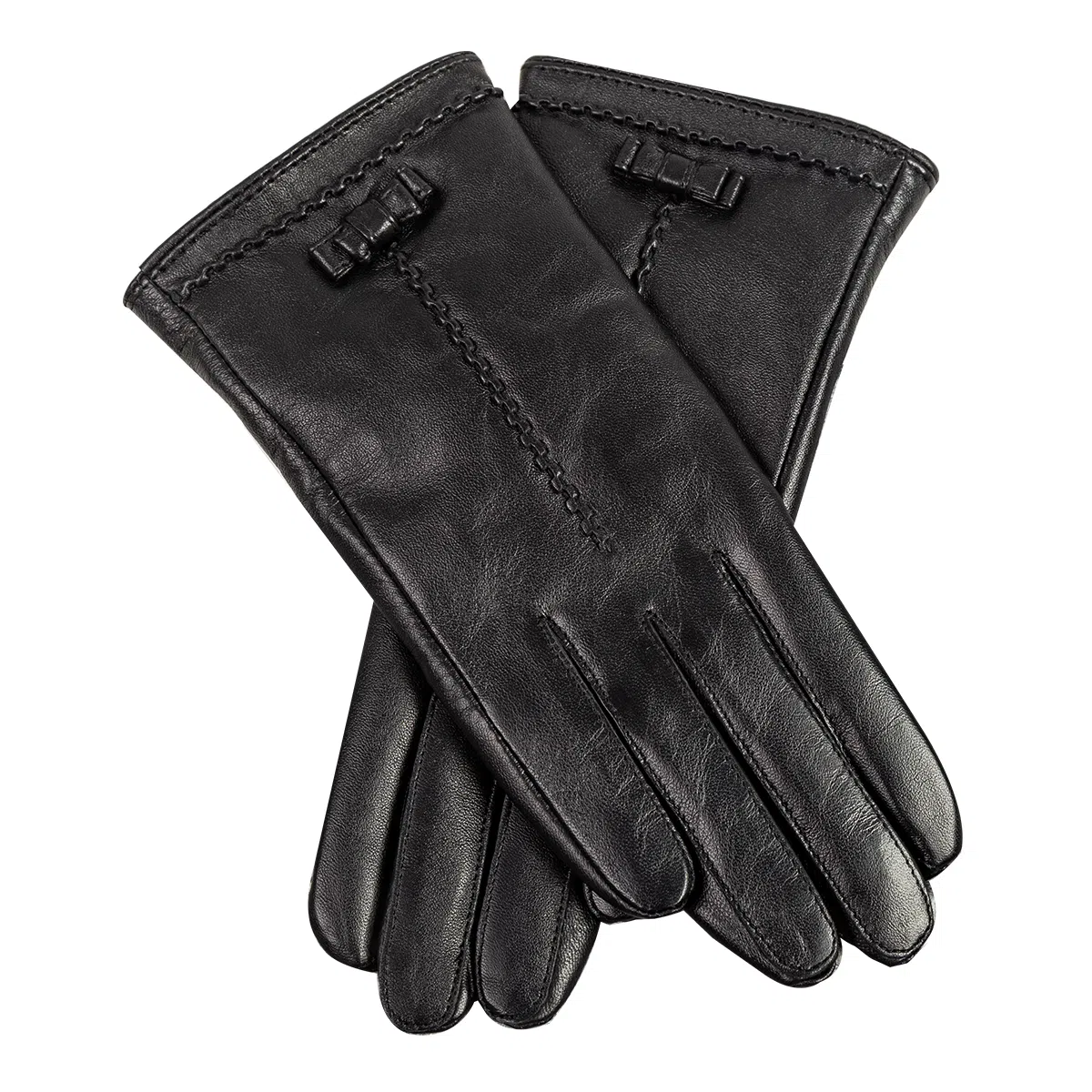 上海故事 真皮加绒加厚保暖外出骑行防风防寒防泼水可触屏 羊皮革 绒线手套 女款 黑色